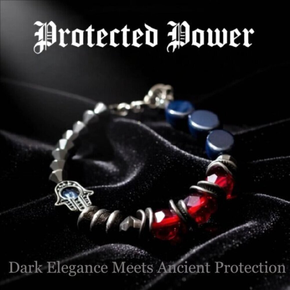 Goth Inspired Blessings Bracelet - Hamsa Hand 4 Protection - Black Gray & Red
